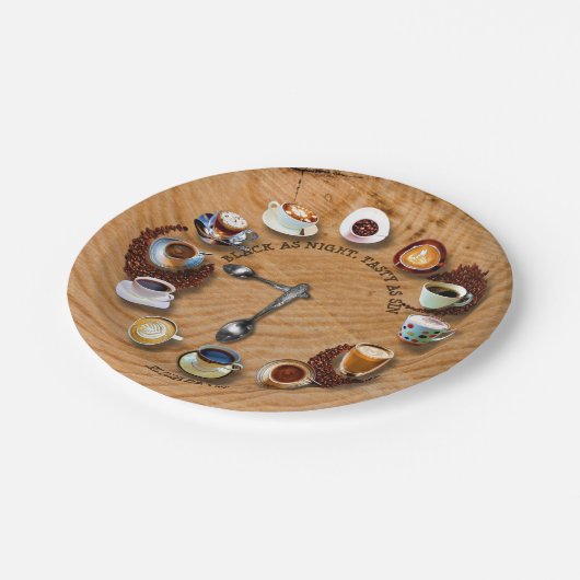 Schalen schwarzer Kaffee mit Bohnen als Uhr Pappteller (Schrägansicht)