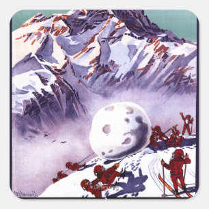 Schalkhafte Gnome beim Bau eines riesigen Schneeba Quadratischer Aufkleber