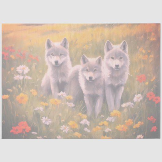 Schalkhafte graue Wolfswelpen Seidenpapier (Vorderseite)