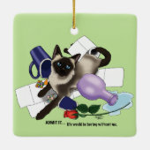 Schalkhafte Grüne Freche Siamesische Katze Lustig Keramikornament (Rückseite)
