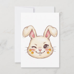 Schalkhafter zwinkernden Häschen Candy Corn Gesich RSVP Karte