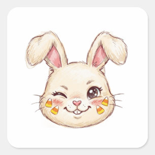 Schalkhafter zwinkernden Hase Candy Corn Gesicht S Quadratischer Aufkleber
