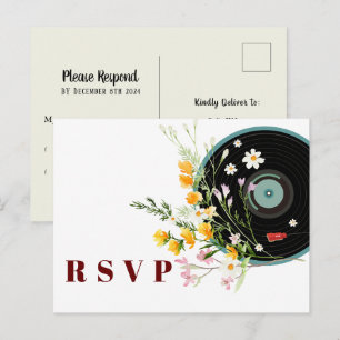 Schallplatte, floral, Oldies Rustic, Frauen RSVP Einladungspostkarte