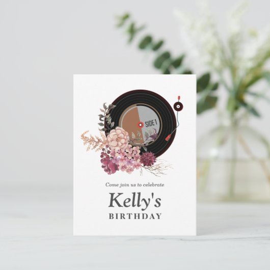 Schallplatte Geburtstag Einladung Postkarte (Stehend Vorderseite)