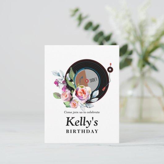 Schallplatte Geburtstag Einladung Postkarte (Stehend Vorderseite)