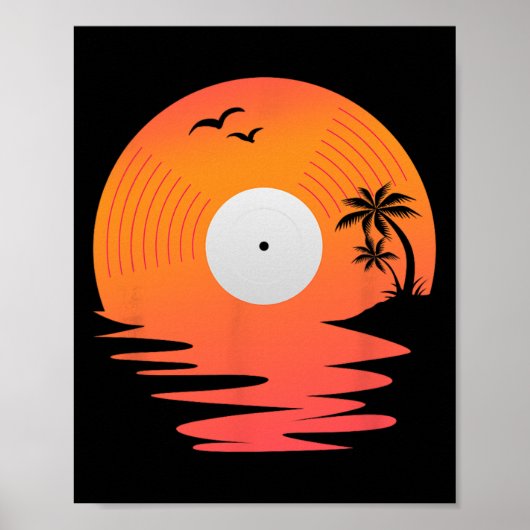 Schallplatte Retro-Diskette Meer Strand Plattenspi Poster (Vorne)