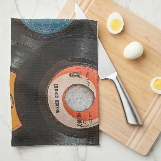 Schallplatten aus schwarzem Vinyl Klassiker Geschirrtuch (Viertel Falte)