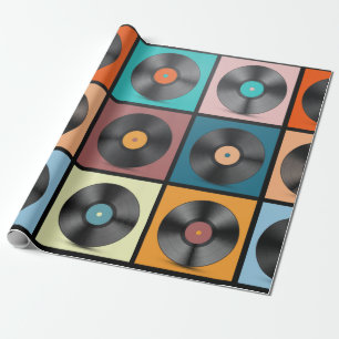 Schallplatten. Retro-LP-Discs-Set vintage Illustra Geschenkpapier