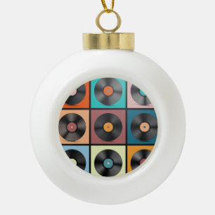 Schallplatten: Retro-LP-Set. Keramik Kugel-Ornament