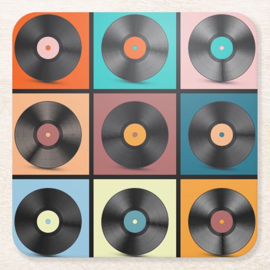 Schallplatten: Retro-LP-Set. Rechteckiger Pappuntersetzer (Vorderseite)
