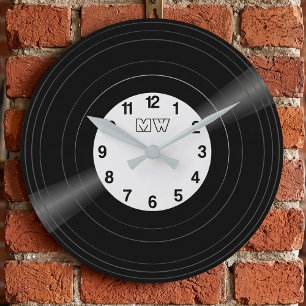 Schallplattenuhr aus Vinyl Vintage Monogrammuhr Große Wanduhr