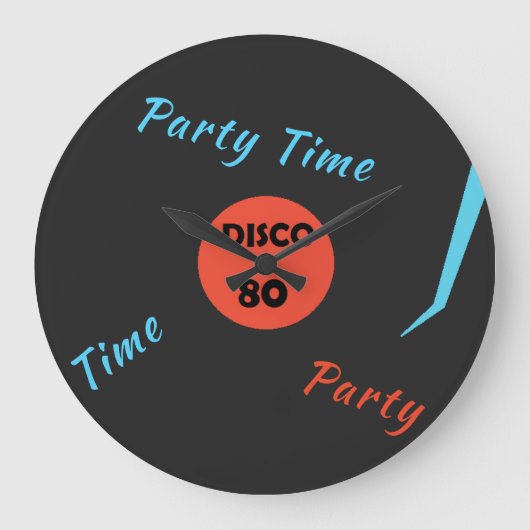 Schallplattenuhr - Disco-Party-Zeit Große Wanduhr (Vorderseite)
