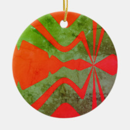 Schallwellendesign in orange-olivem Abstraktem Des Keramik Ornament