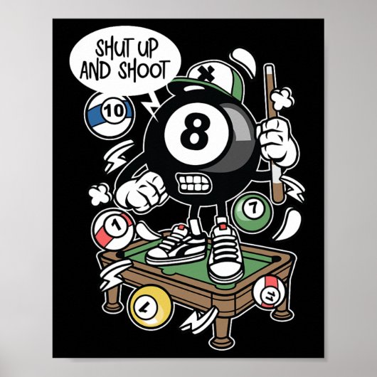 Schalten Sie Cartoon Billard Billard Geschenk. Poster (Vorne)
