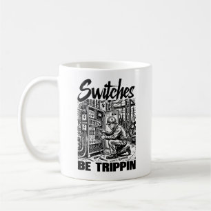 Schalter drehen durch Lustiger Elektroingenieur Kaffeetasse