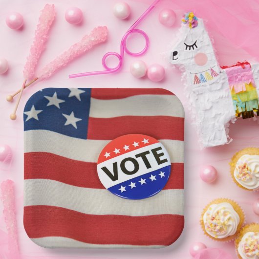 Schaltfläche Abstimmung auf US-Flagge Pappteller (Party)