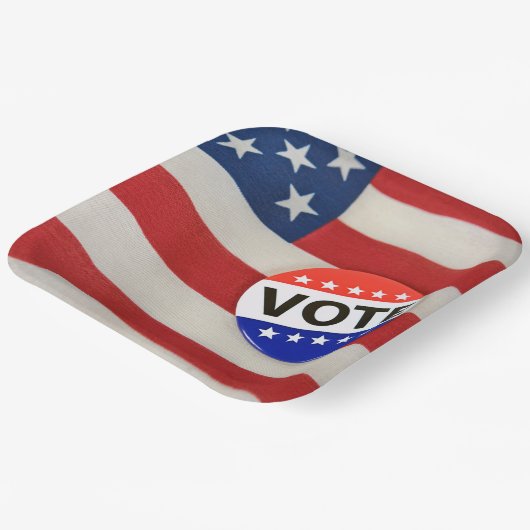 Schaltfläche Abstimmung auf US-Flagge Pappteller (Gewinkelt)