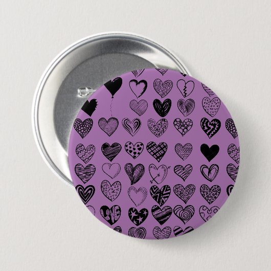Schaltfläche "Adorable Black Heart Scribble Zeichn Button (Vorne & Hinten)