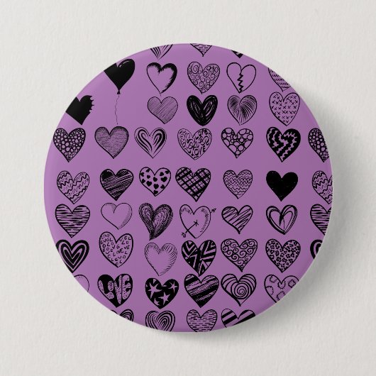 Schaltfläche "Adorable Black Heart Scribble Zeichn Button (Vorderseite)