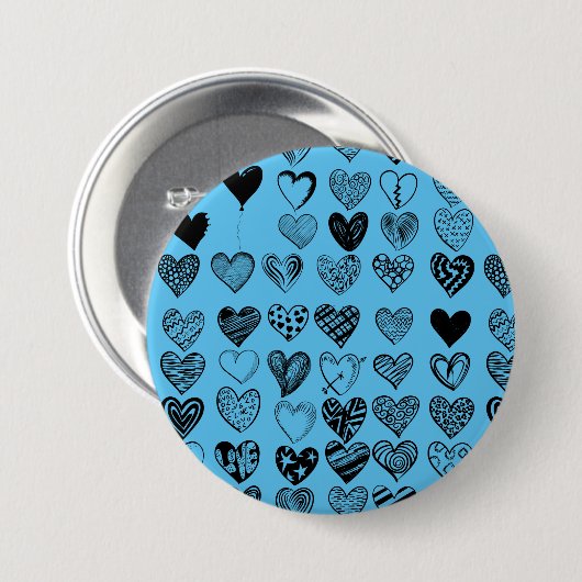 Schaltfläche "Adorable Black Heart Scribble Zeichn Button (Vorne & Hinten)