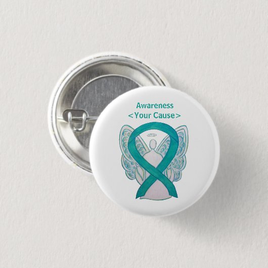 Schaltfläche "aquamarin Awareness Ribbon Custom An Button (Vorne & Hinten)
