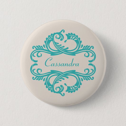Schaltfläche "aquamarin Chic Damask" Button (Vorderseite)