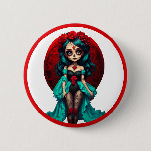 Schaltfläche "aquamarine und Rote Rosen Zuckerkull Button