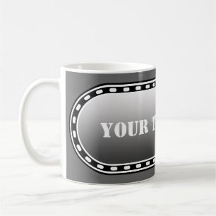 SCHALTFLÄCHE BANNER Schwarz Graustufen + Ihr Text Kaffeetasse