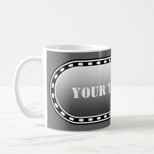 SCHALTFLÄCHE BANNER Schwarz Graustufen + Ihr Text Kaffeetasse (Links)