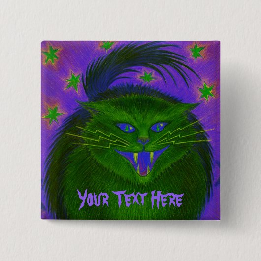 Schaltfläche "beängstigend Cat Green" "Your Text" Button (Vorderseite)
