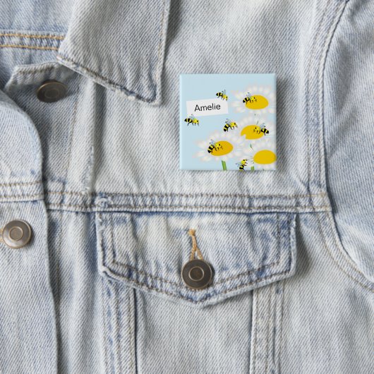 Schaltfläche "Bienen auf dem Blume-Platz" - Blauer Button (Beispiel)