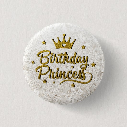 Schaltfläche "Birthday Princess" für Gold-Glitzer Button (Vorderseite)