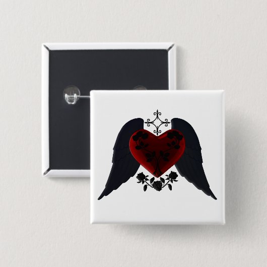 Schaltfläche "Black Winged Goth Heart" Button (Vorne & Hinten)