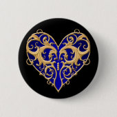 Schaltfläche "Blauer Filigree Herz" Button (Vorderseite)
