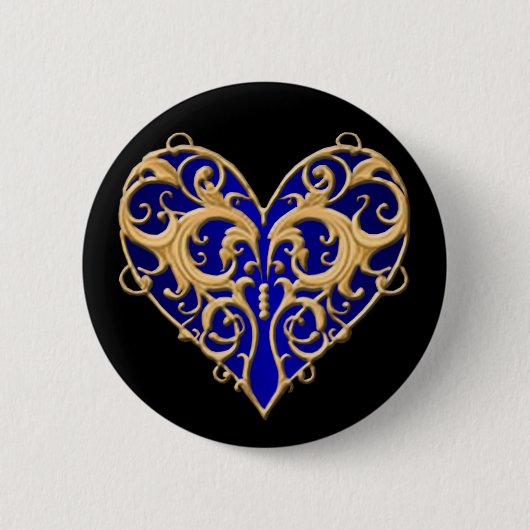 Schaltfläche "Blauer Filigree Herz" Button (Vorderseite)