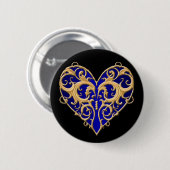 Schaltfläche "Blauer Filigree Herz" Button (Vorne & Hinten)