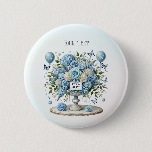 Schaltfläche Blauer weißer Blumenvase Button (Vorderseite)