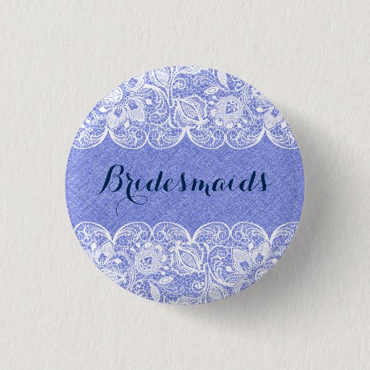 Schaltfläche Blue 2 Imitate Linen & White Lace Bri Button (Vorderseite)