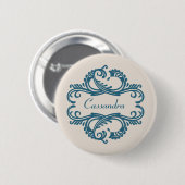 Schaltfläche "Blue Chic Damask" Button (Vorne & Hinten)