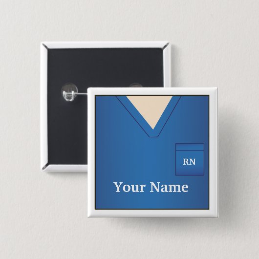 Schaltfläche "Blue Scrubs Square" für den Namen de Button (Vorne & Hinten)