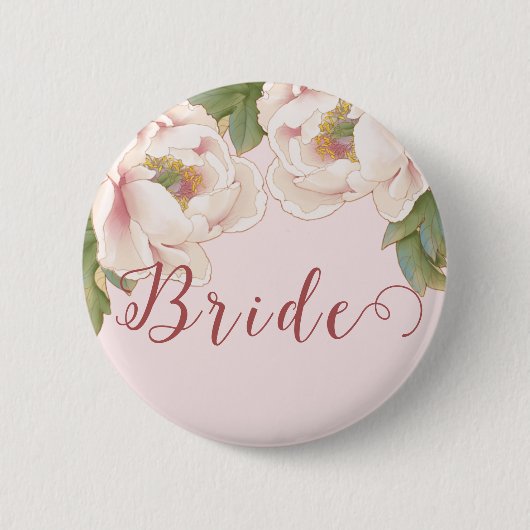 Schaltfläche Blush Pink Peony Floral Bride Button (Vorderseite)
