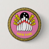 Schaltfläche - Bowling - Name hinzufügen - Rosa Button (Vorderseite)