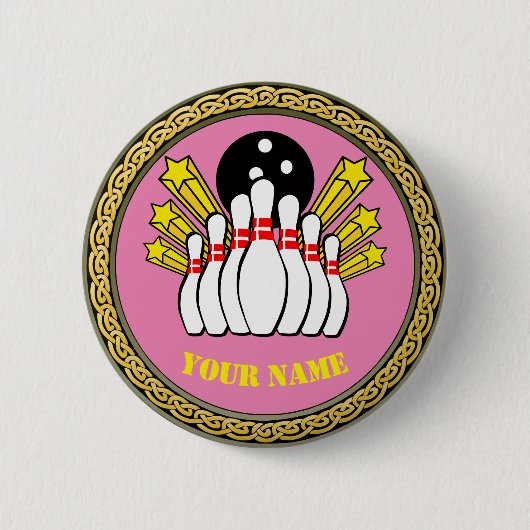 Schaltfläche - Bowling - Name hinzufügen - Rosa Button (Vorderseite)