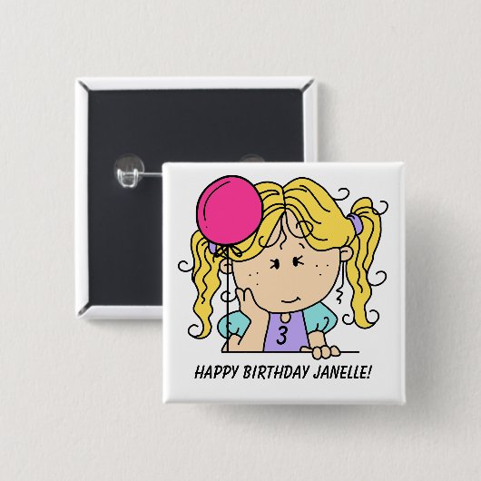 Schaltfläche "Custom Blond Girl Birthday" Button (Vorne & Hinten)