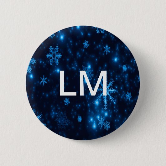 Schaltfläche "Deep Blue & Bright Snowflakes Monogr Button (Vorderseite)