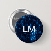 Schaltfläche "Deep Blue & Bright Snowflakes Monogr Button (Vorne & Hinten)