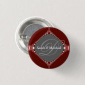 Schaltfläche "Deep Red+Silver Wedding Monogram" Button (Vorne & Hinten)