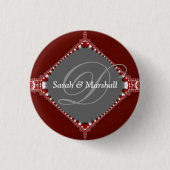 Schaltfläche "Deep Red+Silver Wedding Monogram" Button (Vorderseite)