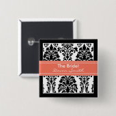 Schaltfläche "Elegant Damask Brautparty" (Korallen Button (Vorne & Hinten)