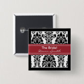 Schaltfläche "Elegant Damask Brautparty" (rot) Button (Vorne & Hinten)